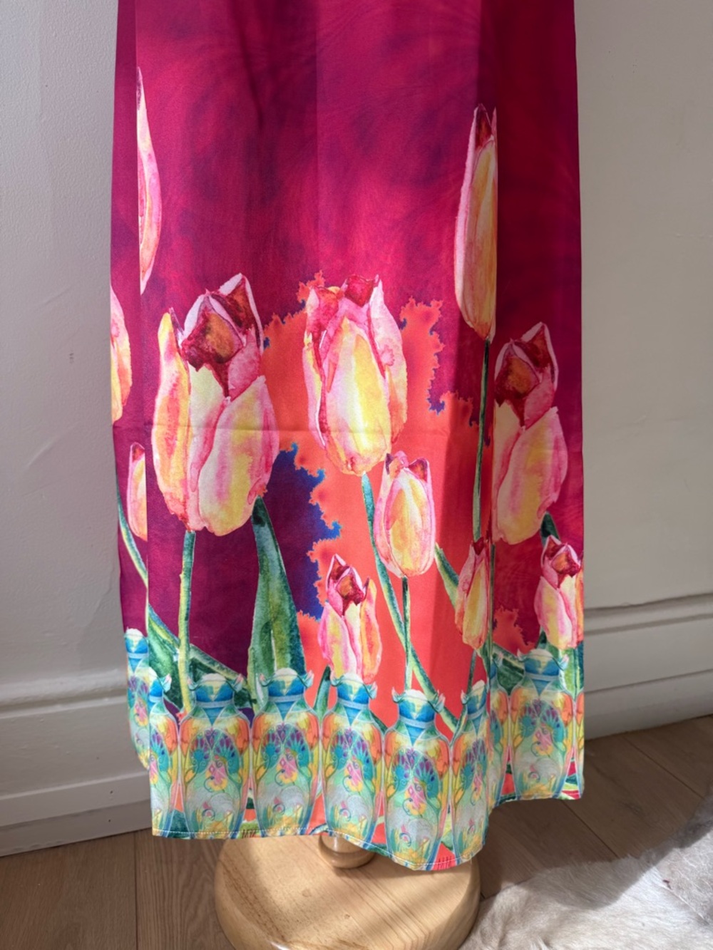 Mackenzie Mode Designer Watercolor Tulip Maxi Dress Cape Overlay Pink Floral - Picture 4 of 10